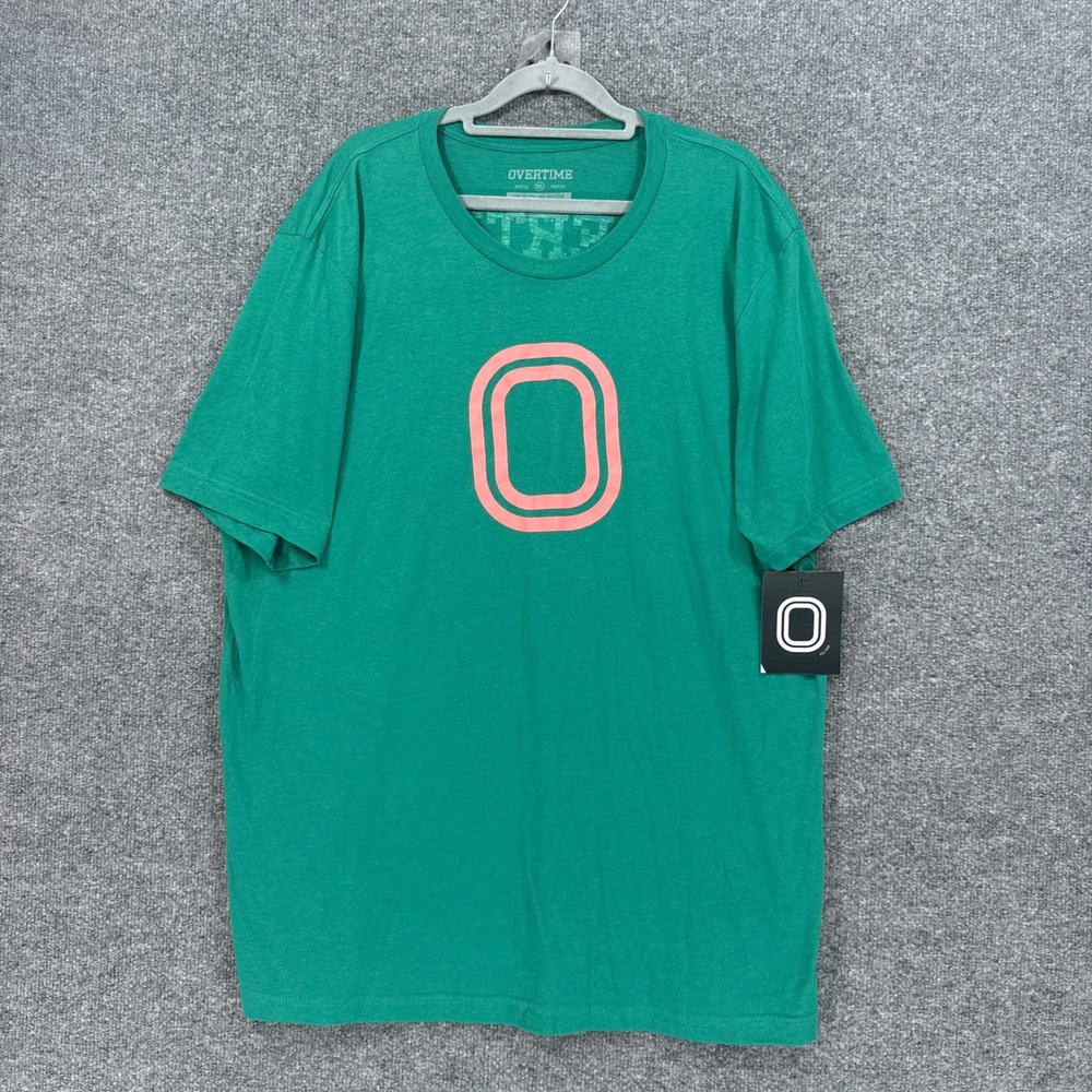 Overtime Tshirt Men XXL Green Peach Logo Graphic Short Sleeve Tee NEW